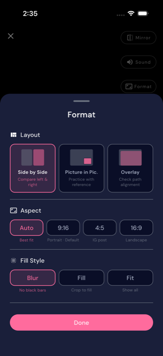 Format options for export
